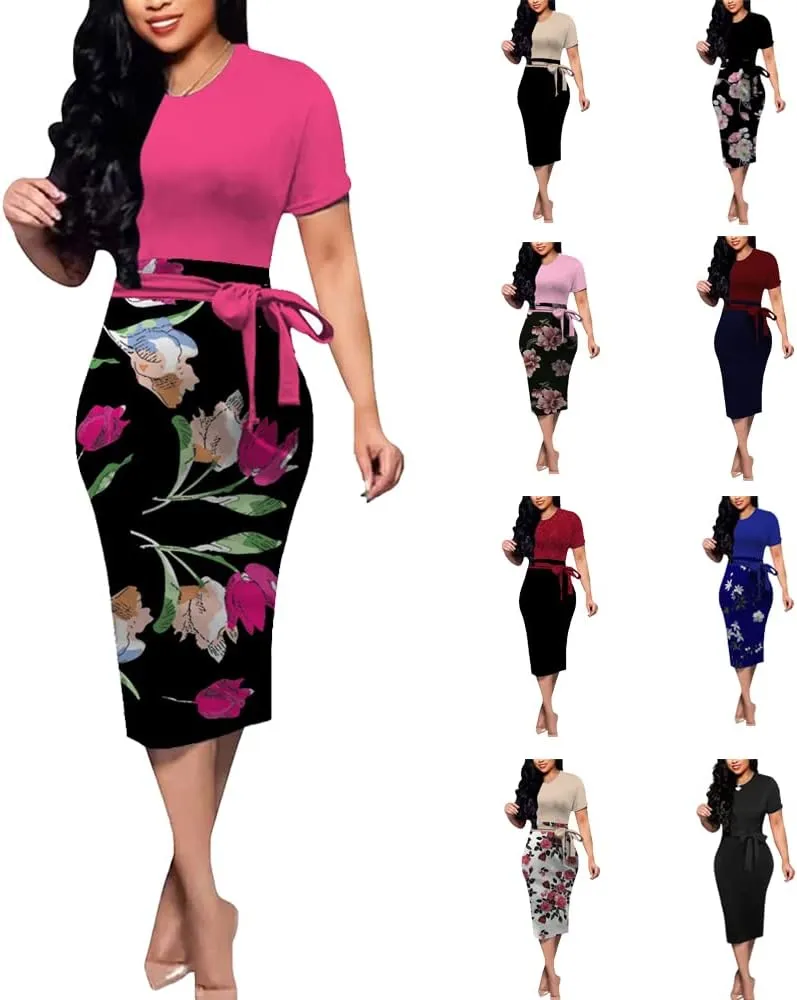BOGURST Women's Formal Church Dresses Elegant Midi Dress Office Pencil Dress for Work Funeral Cocktail Dresses
