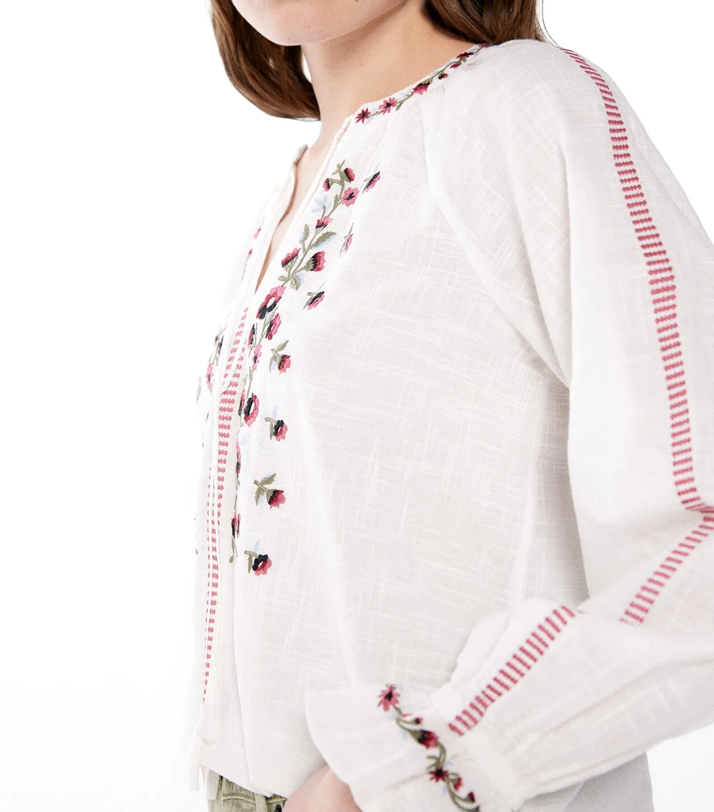 Boho Floral Embroidery Blouse