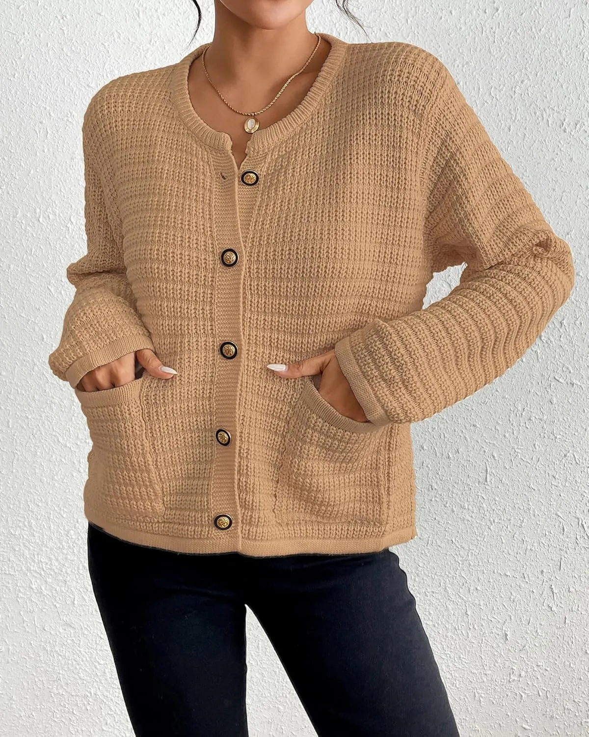 Bsubseach Womens Cardigan Sweaters 2025 Long Sleeve Open Front Button Down Knit Jackets Fall Cardigans with Pockets