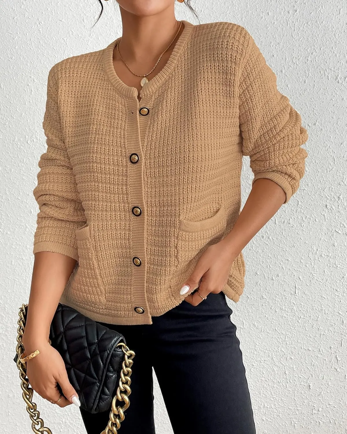 Bsubseach Womens Cardigan Sweaters 2025 Long Sleeve Open Front Button Down Knit Jackets Fall Cardigans with Pockets