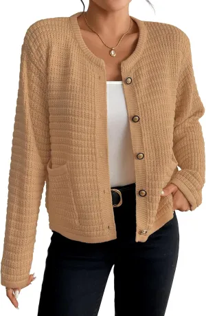 Bsubseach Womens Cardigan Sweaters 2025 Long Sleeve Open Front Button Down Knit Jackets Fall Cardigans with Pockets
