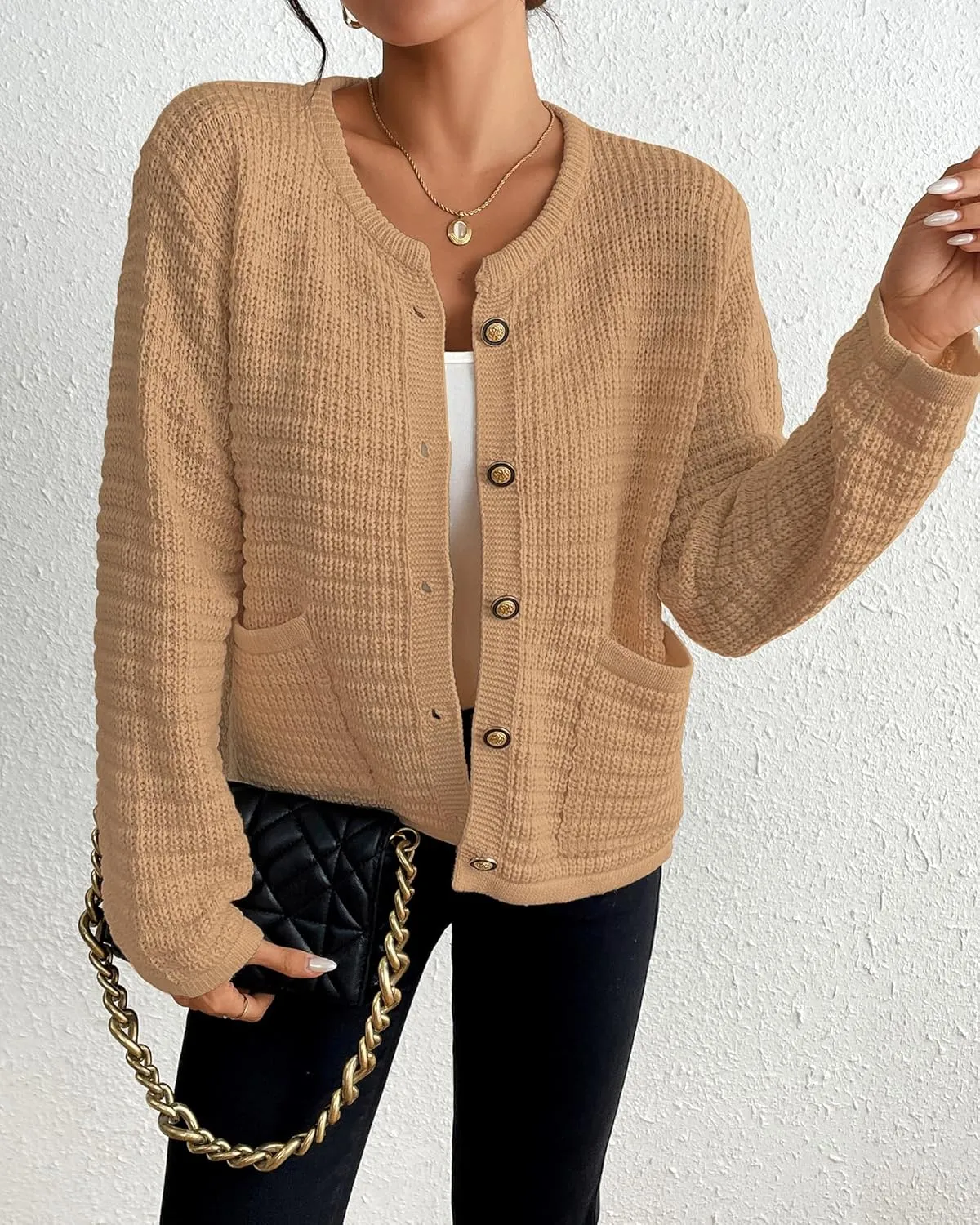 Bsubseach Womens Cardigan Sweaters 2025 Long Sleeve Open Front Button Down Knit Jackets Fall Cardigans with Pockets