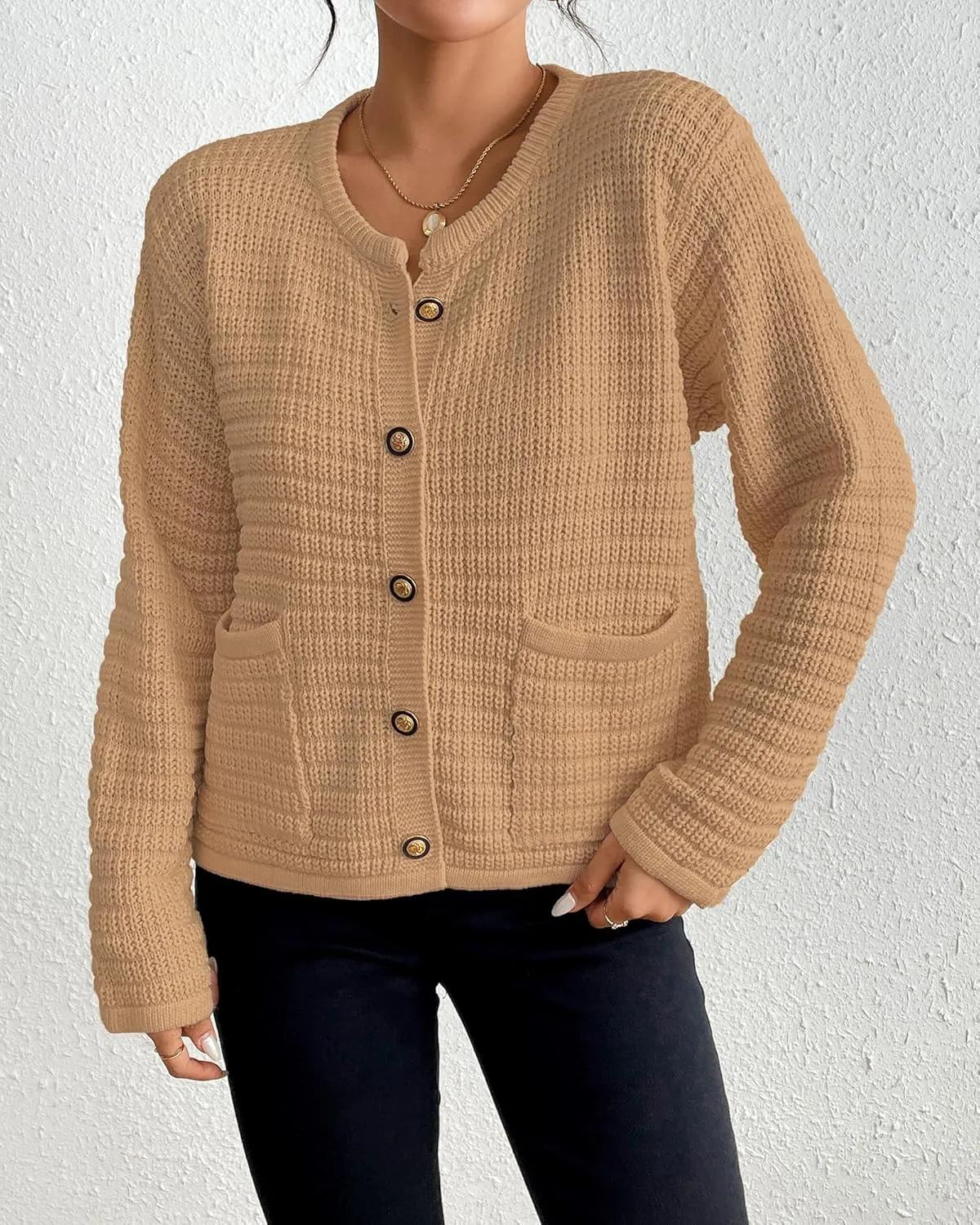 Bsubseach Womens Cardigan Sweaters 2025 Long Sleeve Open Front Button Down Knit Jackets Fall Cardigans with Pockets