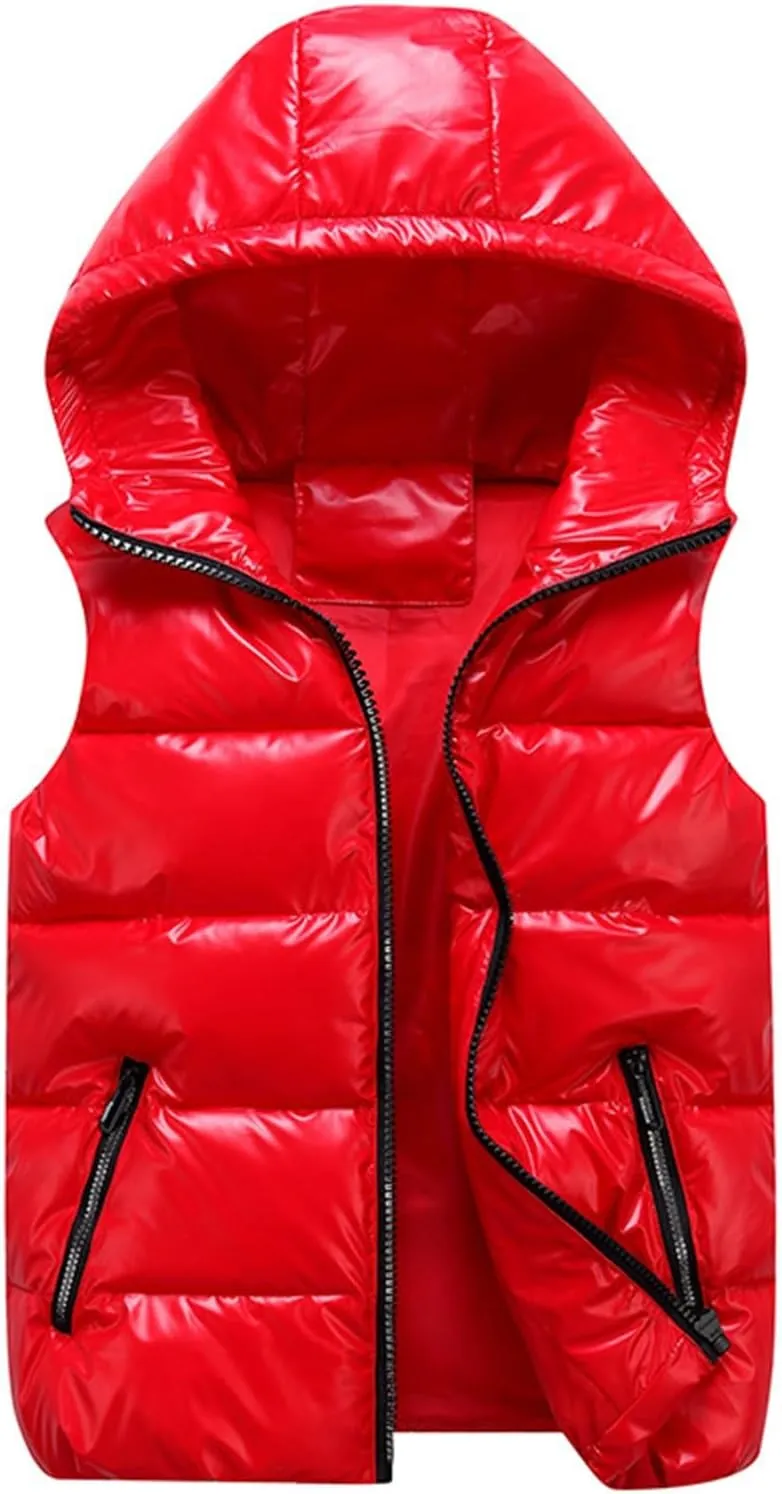 BTDECLAR 2024 Fashion Womens Vest with Hood Zip up Windproof Short Coat Warm Lightweight Sleeveless Thick Puffer Jacket