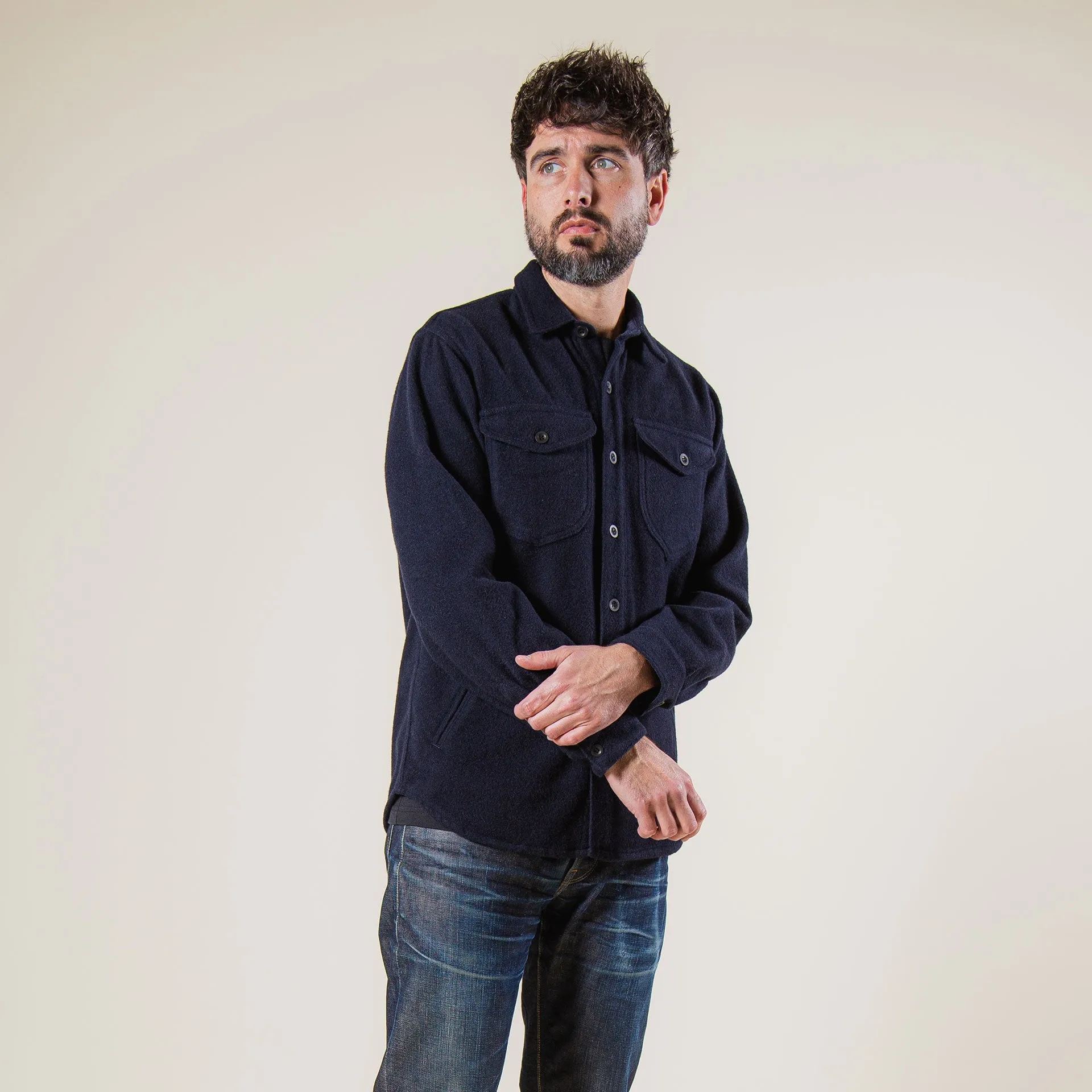 BWS-05 CPO OVERSHIRT 14 oz. dark navy wool mosser
