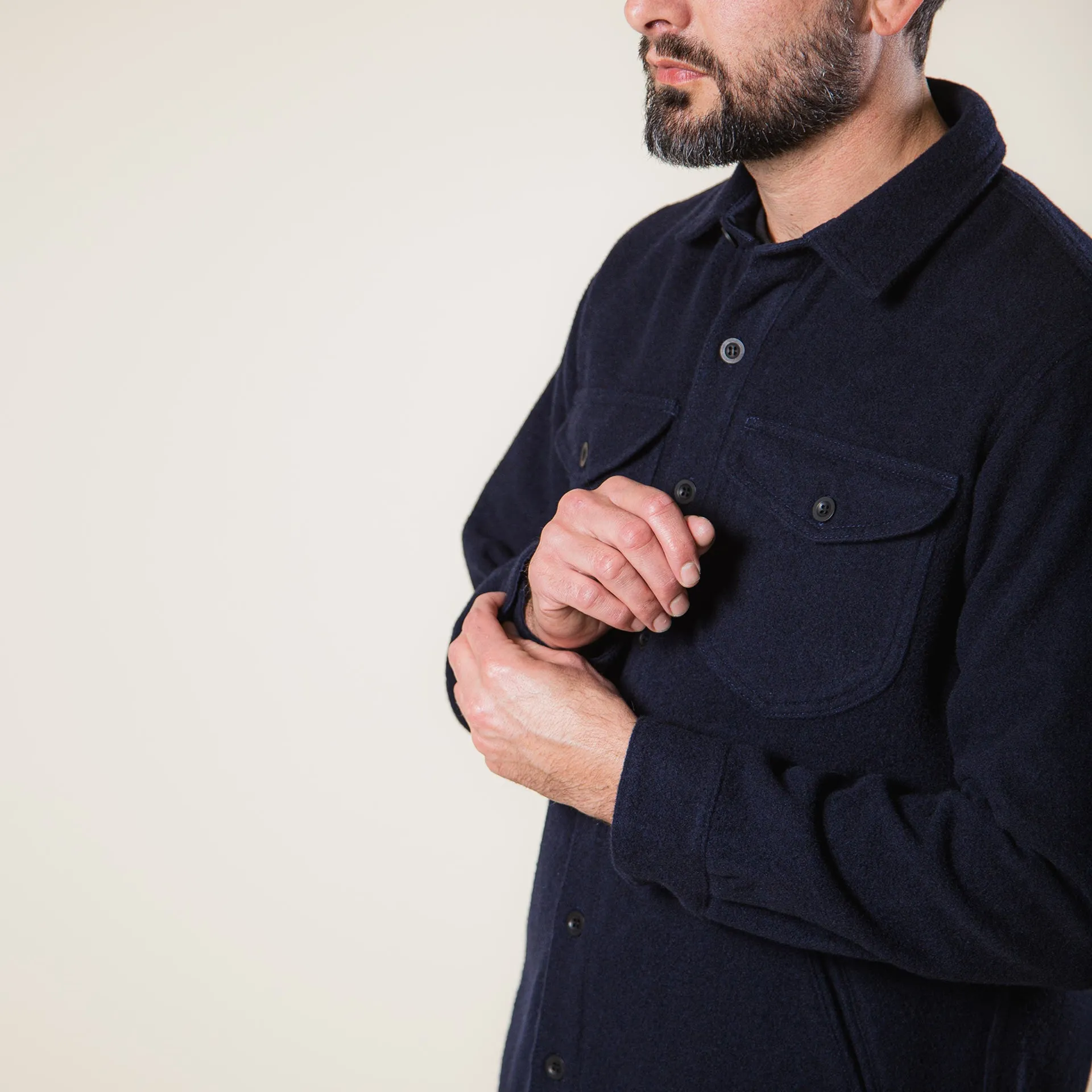 BWS-05 CPO OVERSHIRT 14 oz. dark navy wool mosser