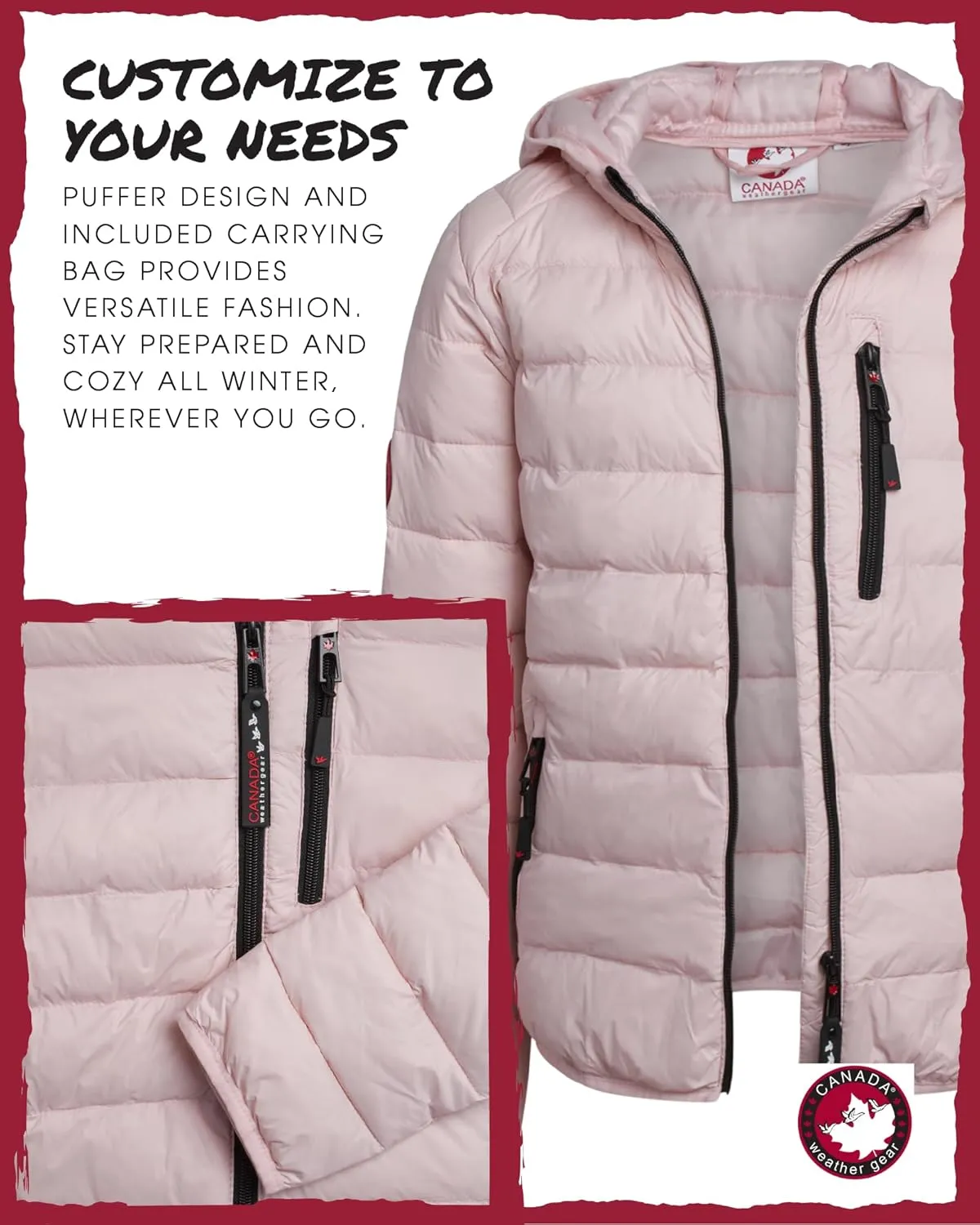 CANADA WEATHER GEAR Women's Puffer Jacket - Packable Bubble Coat, Water Resistant Outerwear Jackets for Women (XXS-M)