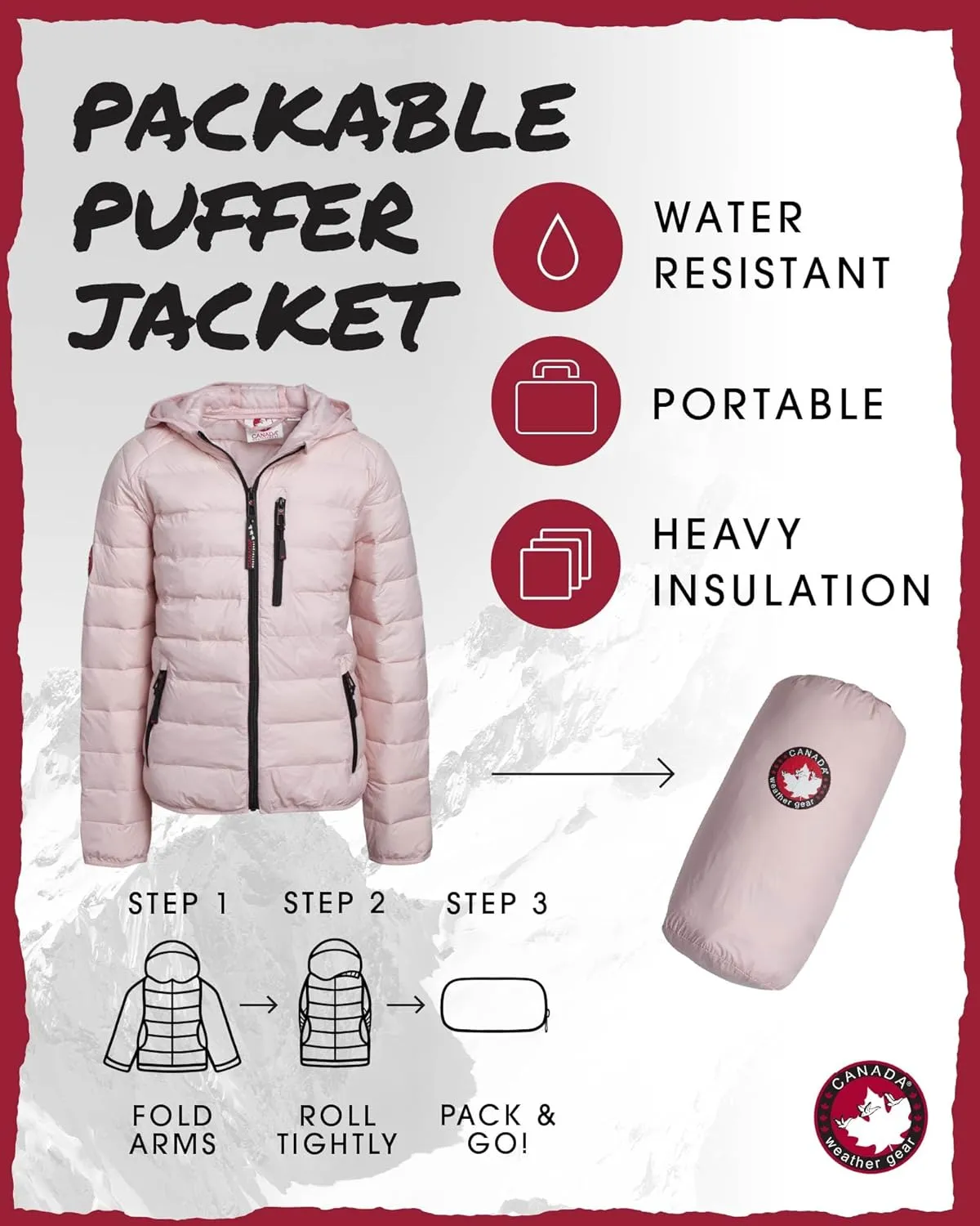 CANADA WEATHER GEAR Women's Puffer Jacket - Packable Bubble Coat, Water Resistant Outerwear Jackets for Women (XXS-M)