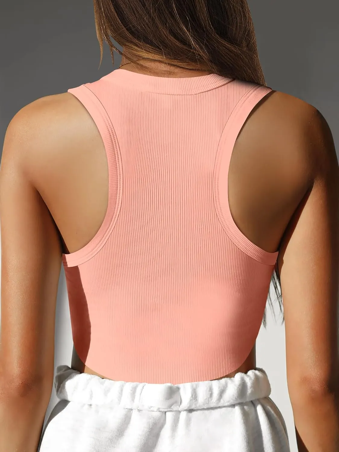 Caracilia Women Tank Tops High Neck Crop Tops Racerback Rib Knit Sleeveless Summer Basic Tee Shirts Workout Y2K Outfits