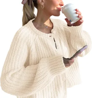 Cardigan Sweaters for Women Chunky Knit Cardigans Long Sleeve Button Sweater Jacket 2024 Fall Winter