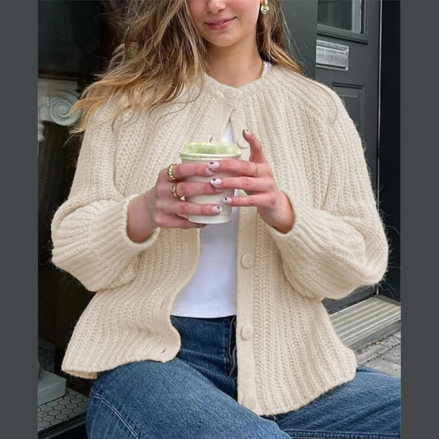 Cardigan Sweaters for Women Chunky Knit Cardigans Long Sleeve Button Sweater Jacket 2024 Fall Winter
