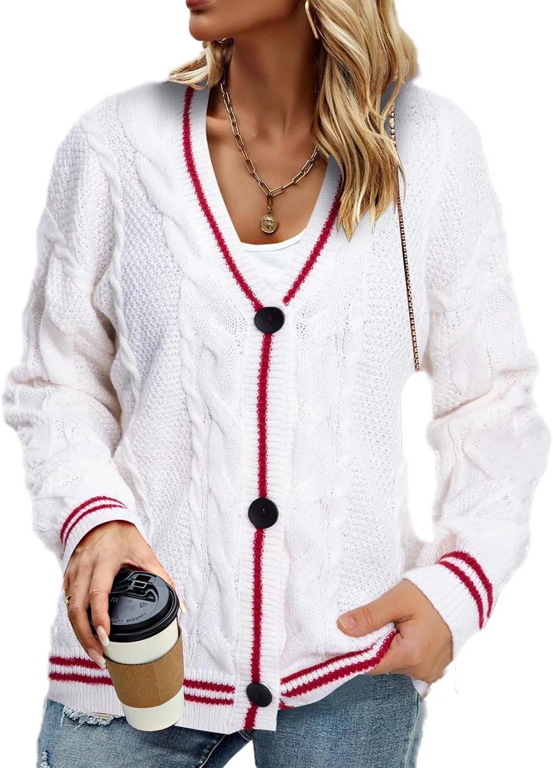 Cardigan Sweaters for Women Oversized Cardigans Knit Cardigan Sweater Outerwear Button Down V Neck Long Sleeve Knitwear