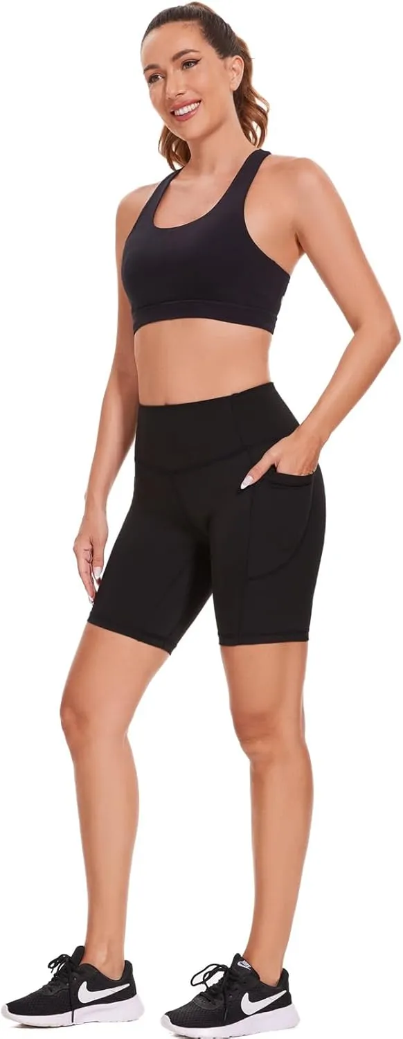 ccko High Waist Biker Shorts for Women with Pockets Workout Yoga Spandex Athletic Leggings Shorts for Gym Running