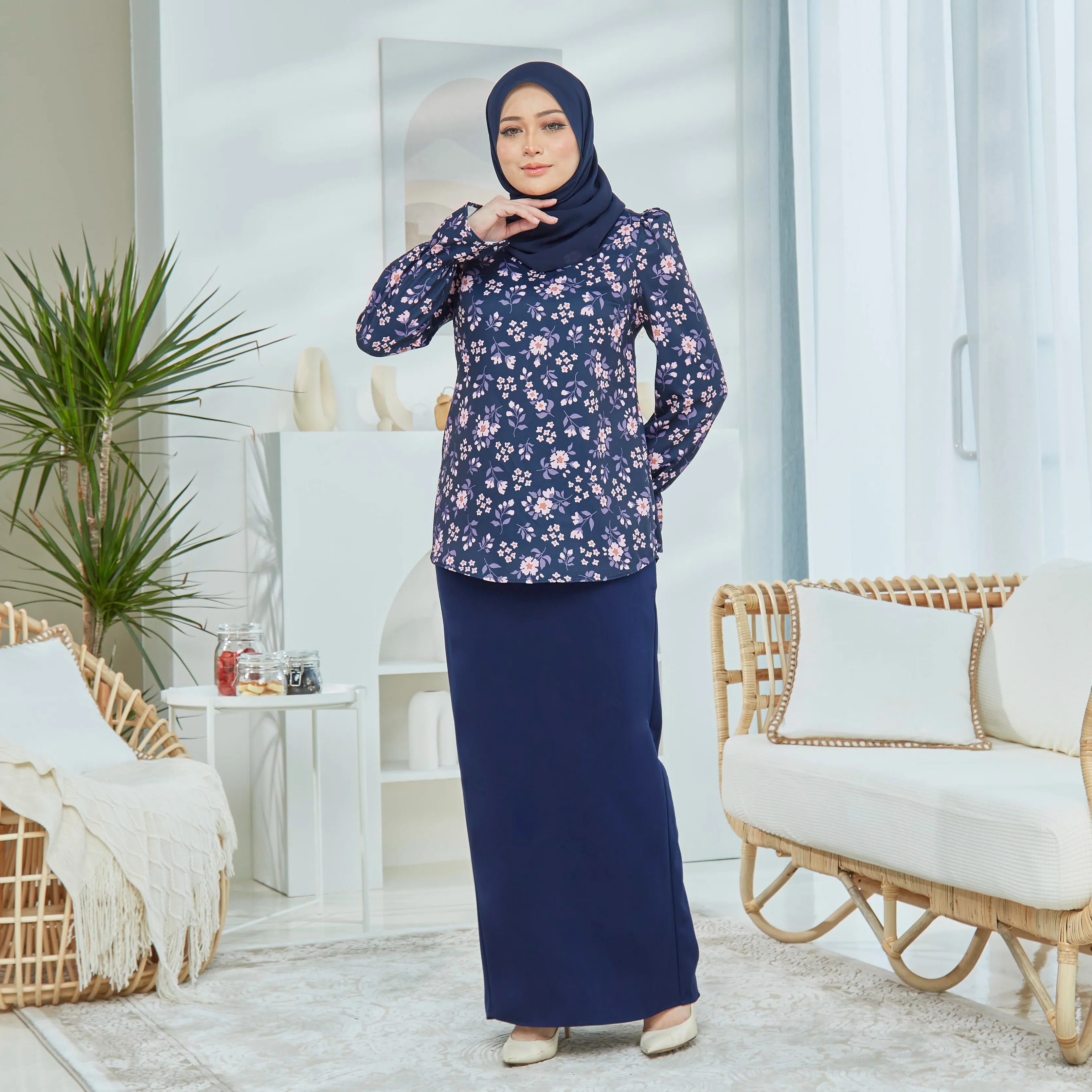 Cheeda Kurung Set -Navy