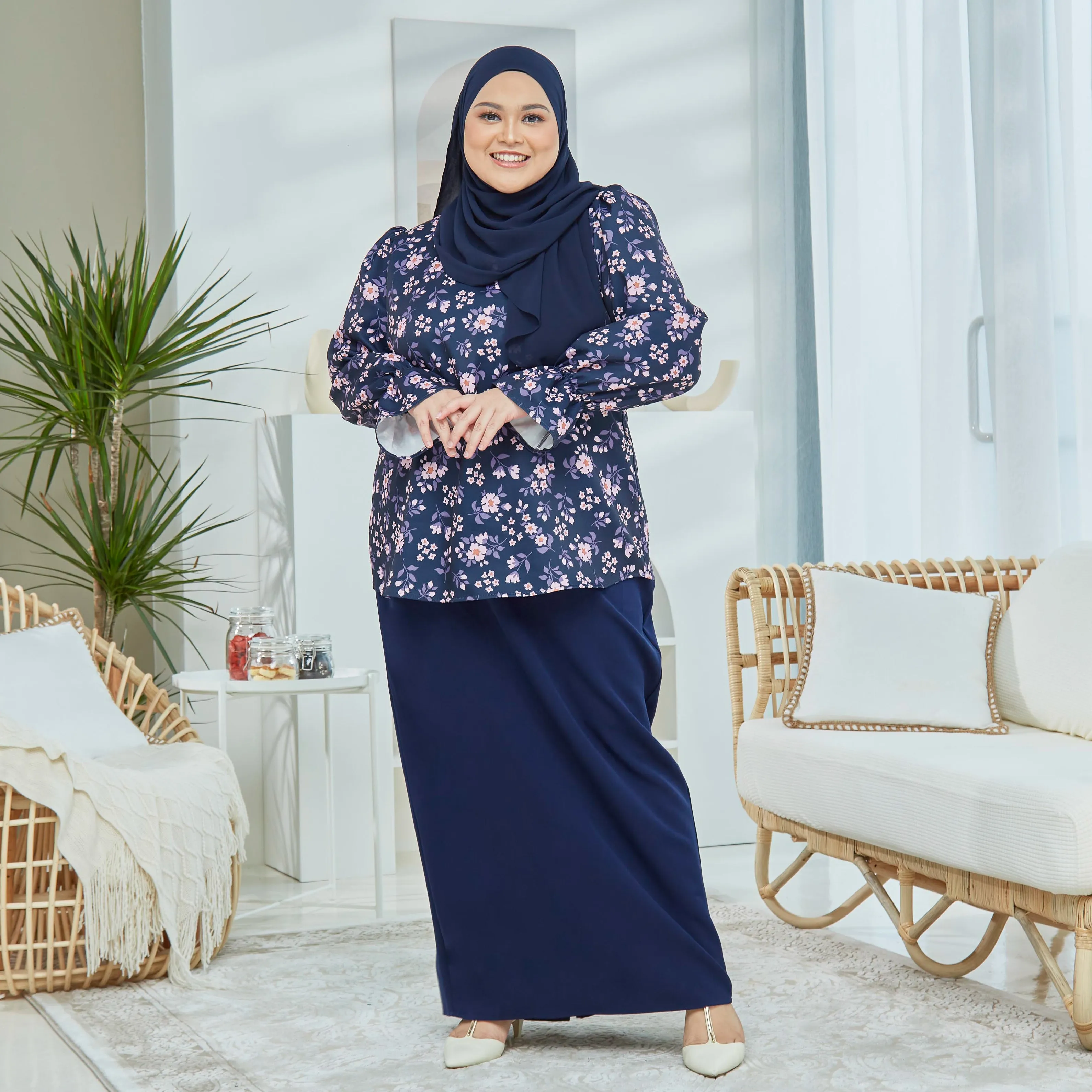 Cheeda Kurung Set -Navy