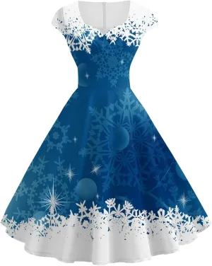 Christmas Dresses for Women Vintage Short Sleeve Christmas 1950s Housewife Evening Party Prom Dresses