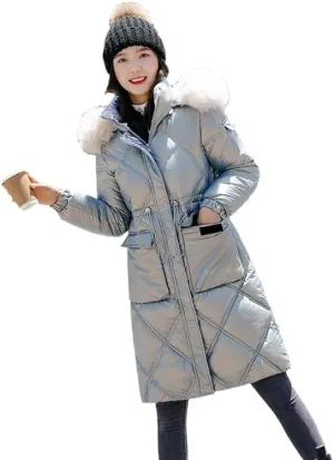 CJQJPNZ Fur Collar Hooded Winter Long Women Parkas Thicken Quilted Cotton Padded Coat For Ladies Solid Zipper Warm Jacket-