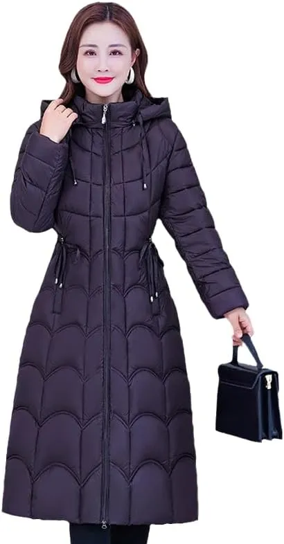 CJQJPNZ Winter Women -Long Hooded Jacket Solid Thicken Cotton Padded Coat For Female Slim Zipper Long Parkas Outwear-