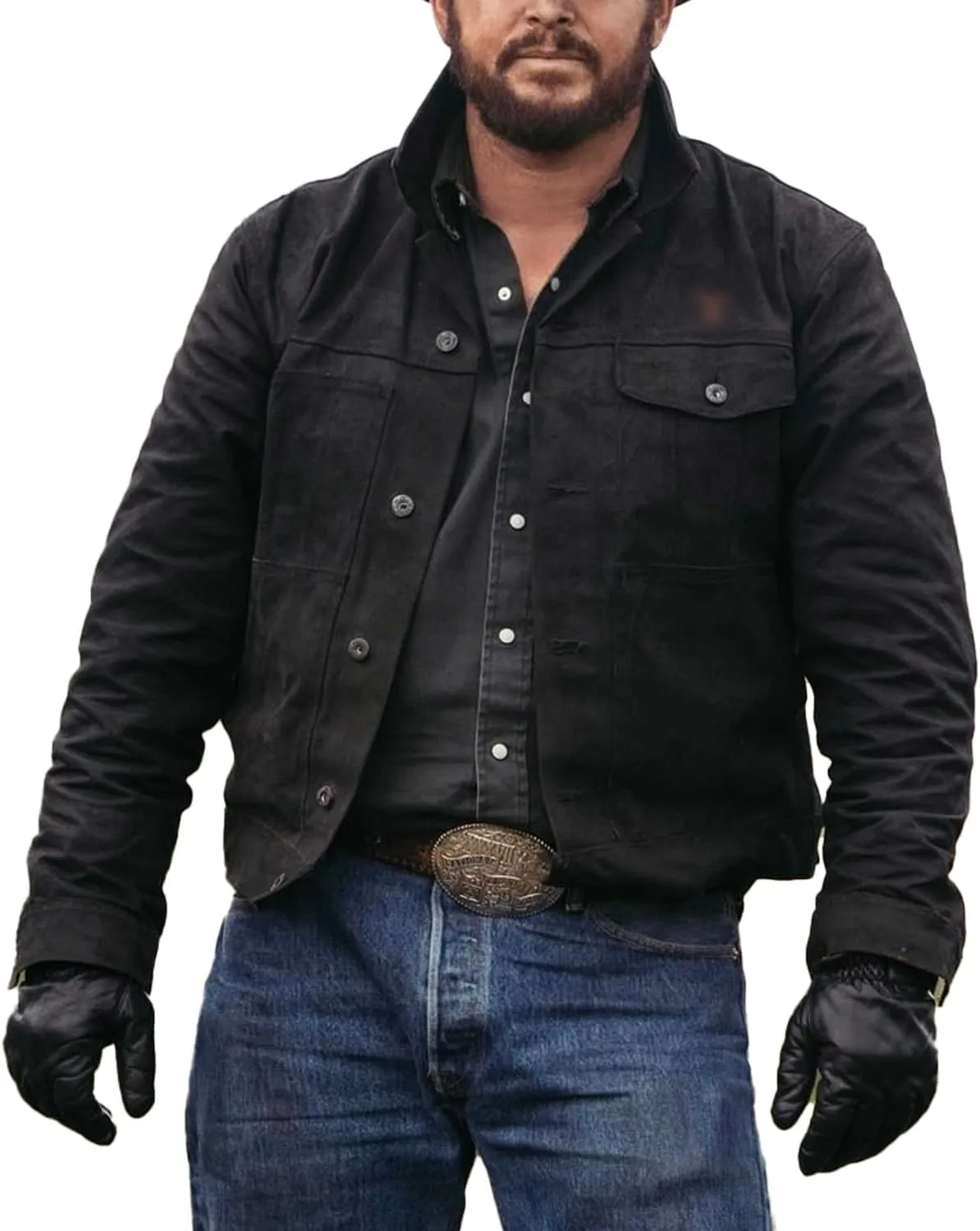 Cole Hauser Rip Wheeler Black lightweight Rigid Denim Jean Cowboy Costume Ranch Style Jacket for Men