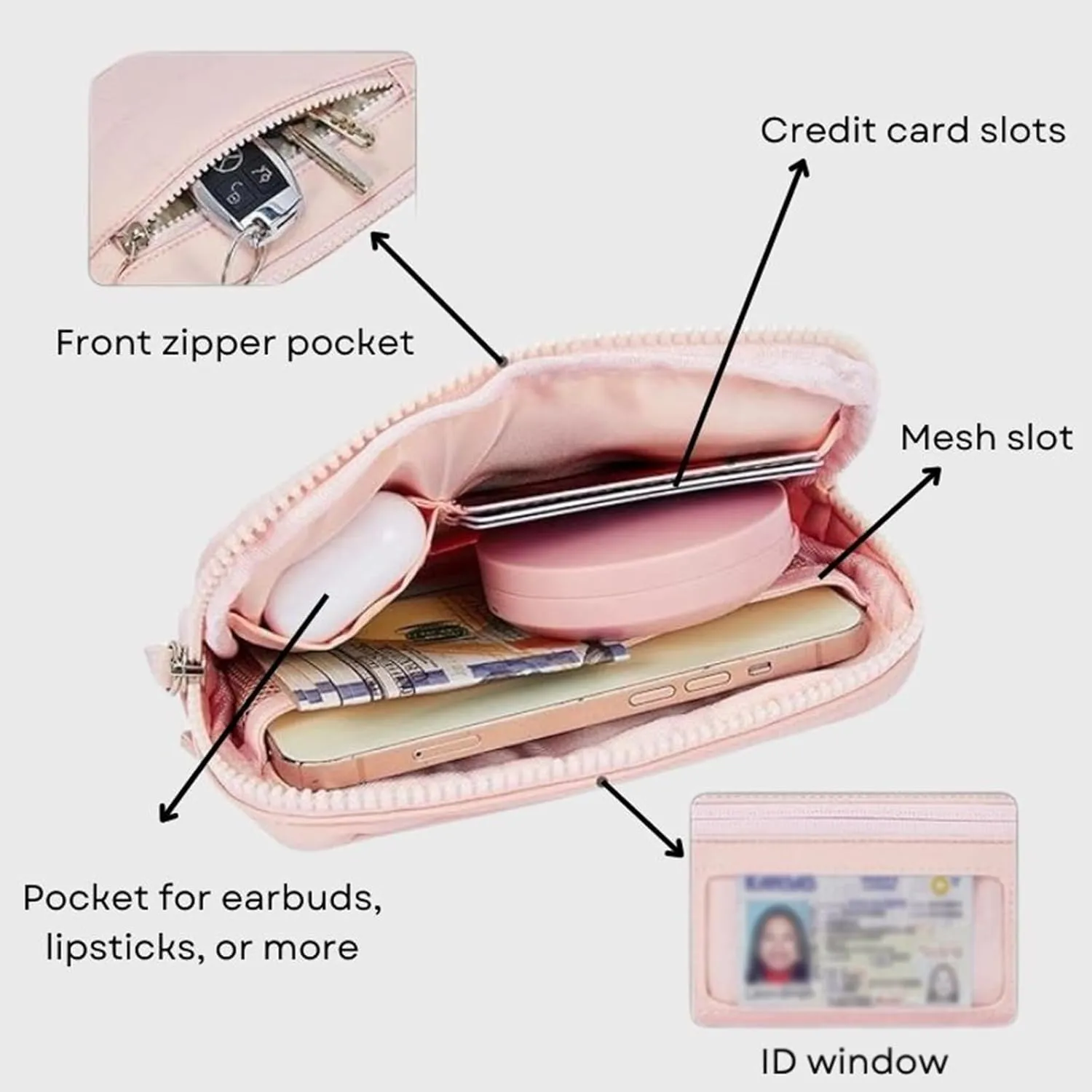 Convely Wristlet Wallets, Convely Essential Wallet,Convely Wallet Wristlet with 3 Zipper Purse for Women