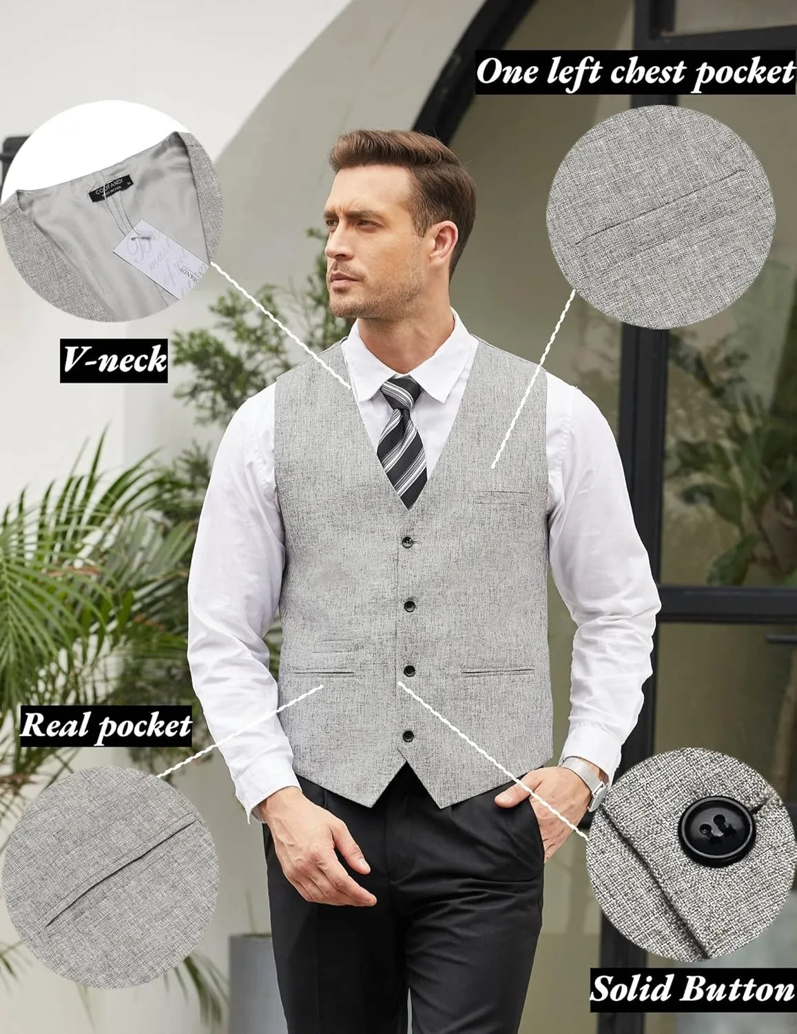 COOFANDY Men's Casual Business Vests Lightweight Waistcoat Slim Fit Suit Vest