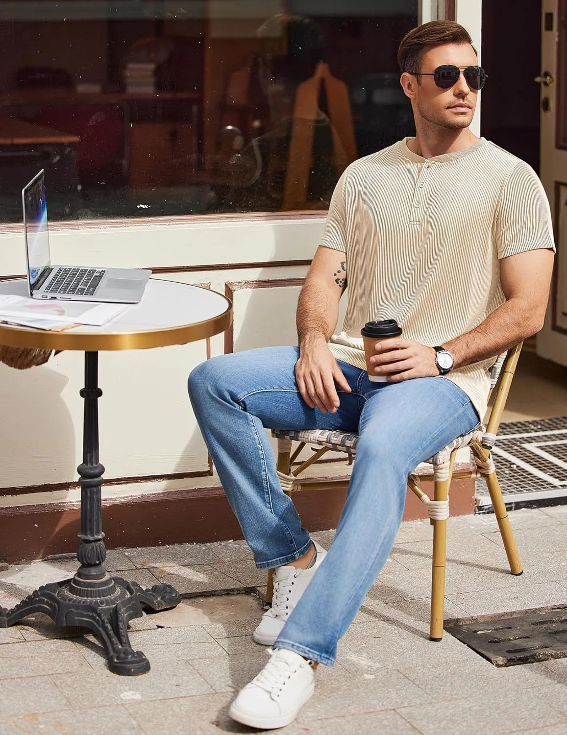 COOFANDY Men's Henley Shirts Short Sleeve Casual Tee Summer Button Henley Soild T Shirts