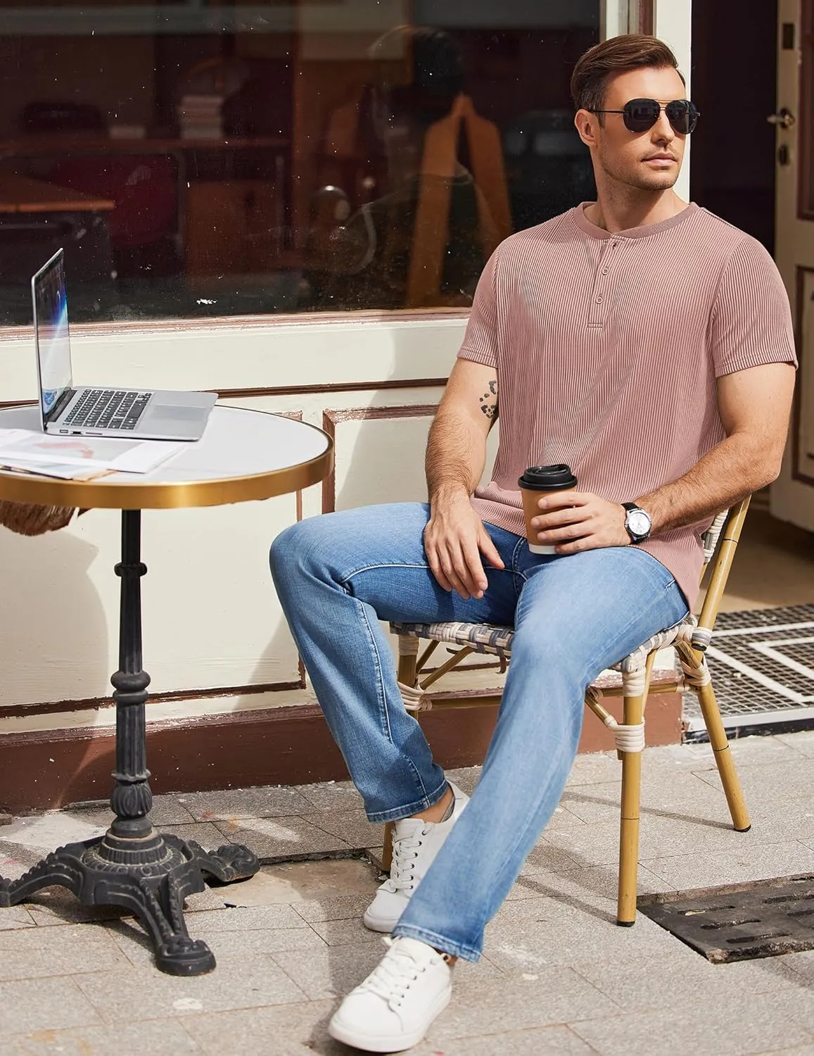 COOFANDY Men's Henley Shirts Short Sleeve Casual Tee Summer Button Henley Soild T Shirts