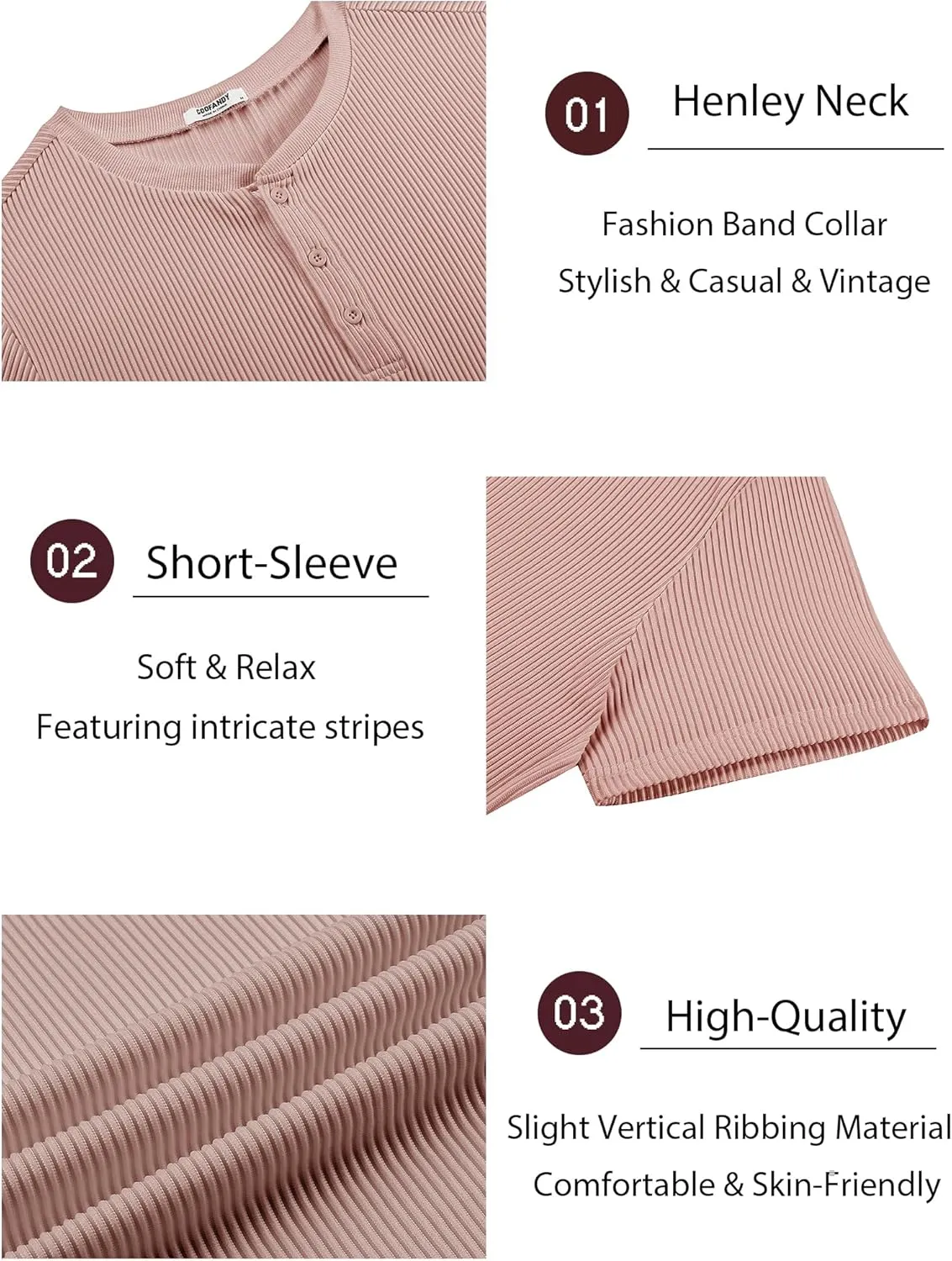 COOFANDY Men's Henley Shirts Short Sleeve Casual Tee Summer Button Henley Soild T Shirts