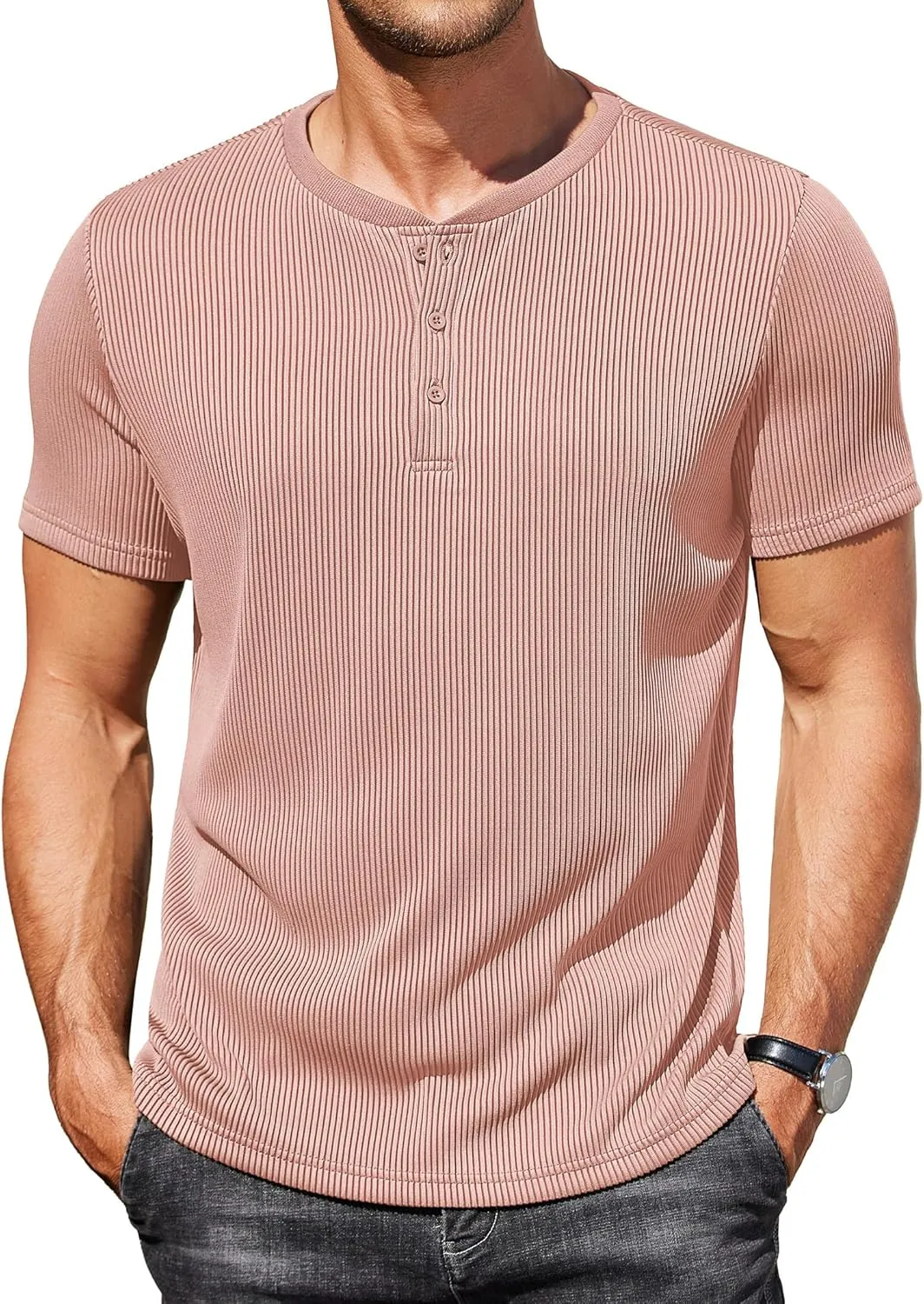 COOFANDY Men's Henley Shirts Short Sleeve Casual Tee Summer Button Henley Soild T Shirts
