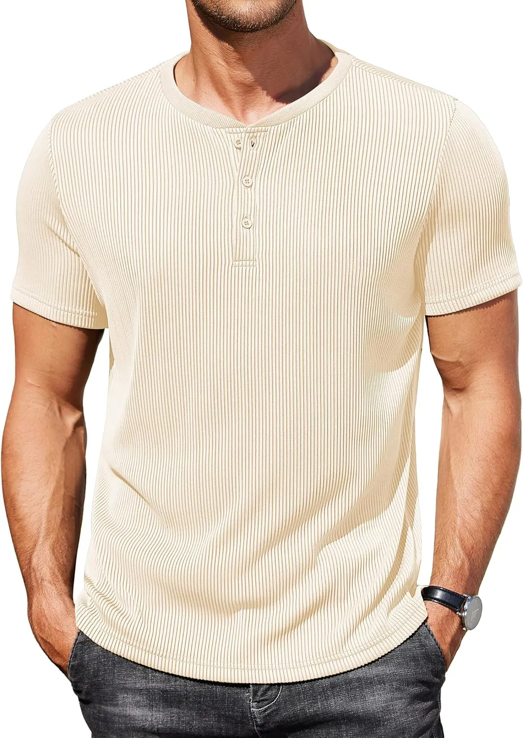 COOFANDY Men's Henley Shirts Short Sleeve Casual Tee Summer Button Henley Soild T Shirts