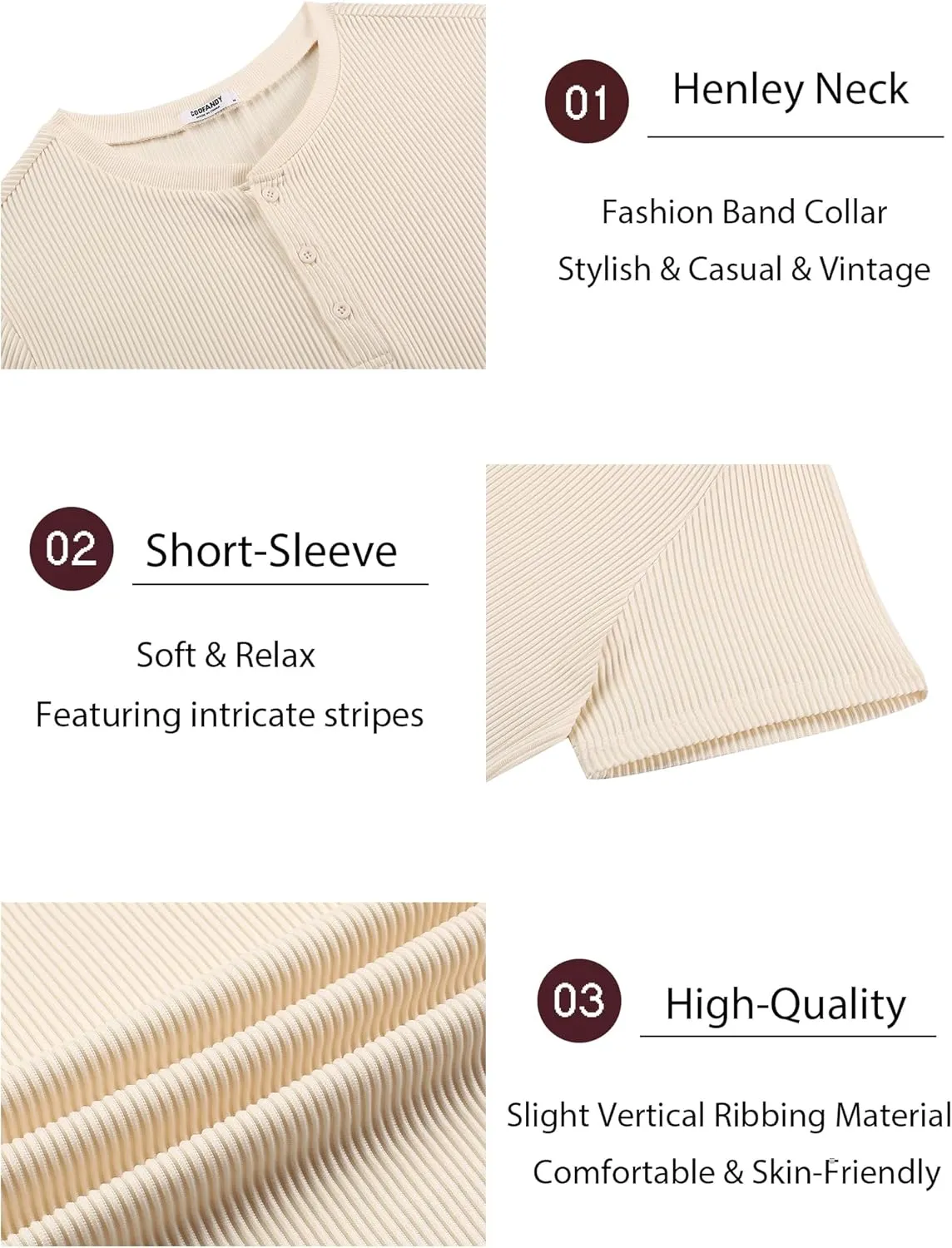 COOFANDY Men's Henley Shirts Short Sleeve Casual Tee Summer Button Henley Soild T Shirts