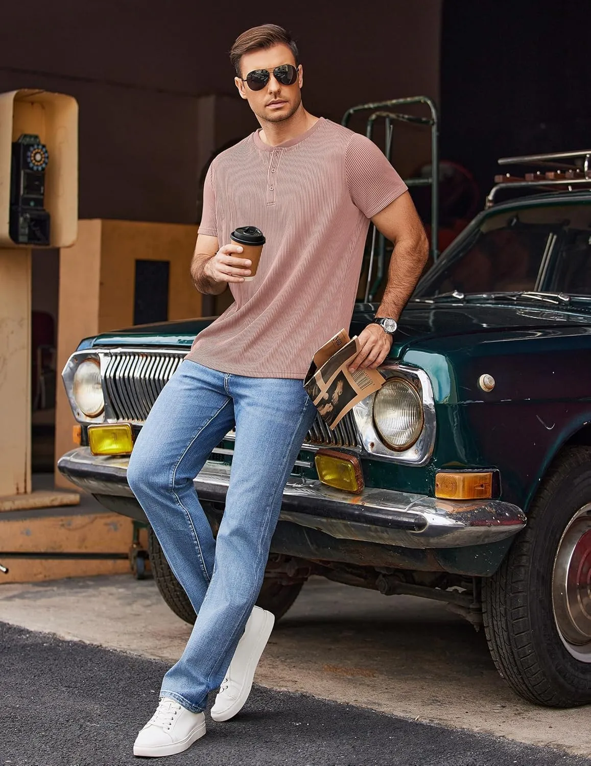 COOFANDY Men's Henley Shirts Short Sleeve Casual Tee Summer Button Henley Soild T Shirts
