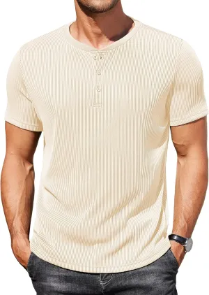 COOFANDY Men's Henley Shirts Short Sleeve Casual Tee Summer Button Henley Soild T Shirts
