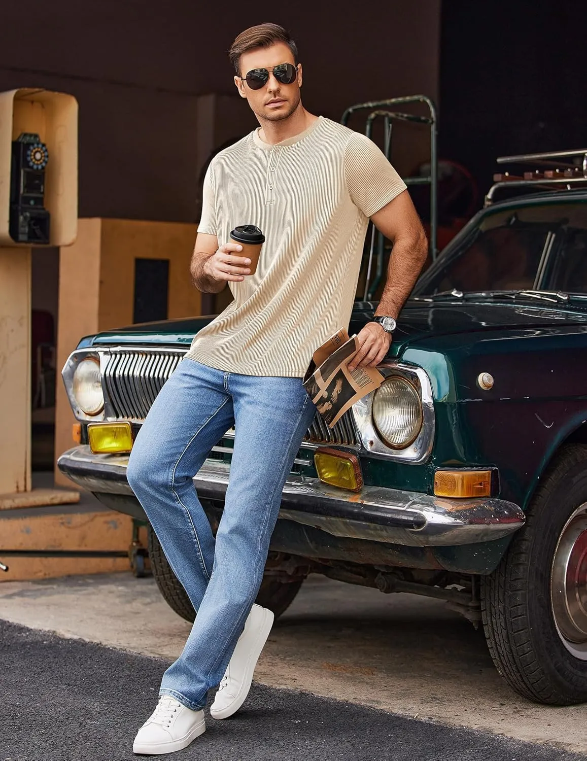 COOFANDY Men's Henley Shirts Short Sleeve Casual Tee Summer Button Henley Soild T Shirts
