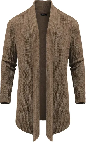 COOFANDY Mens Shawl Collar Long Cardigan Knit Ruffle Fashion Sweater Drape Cape