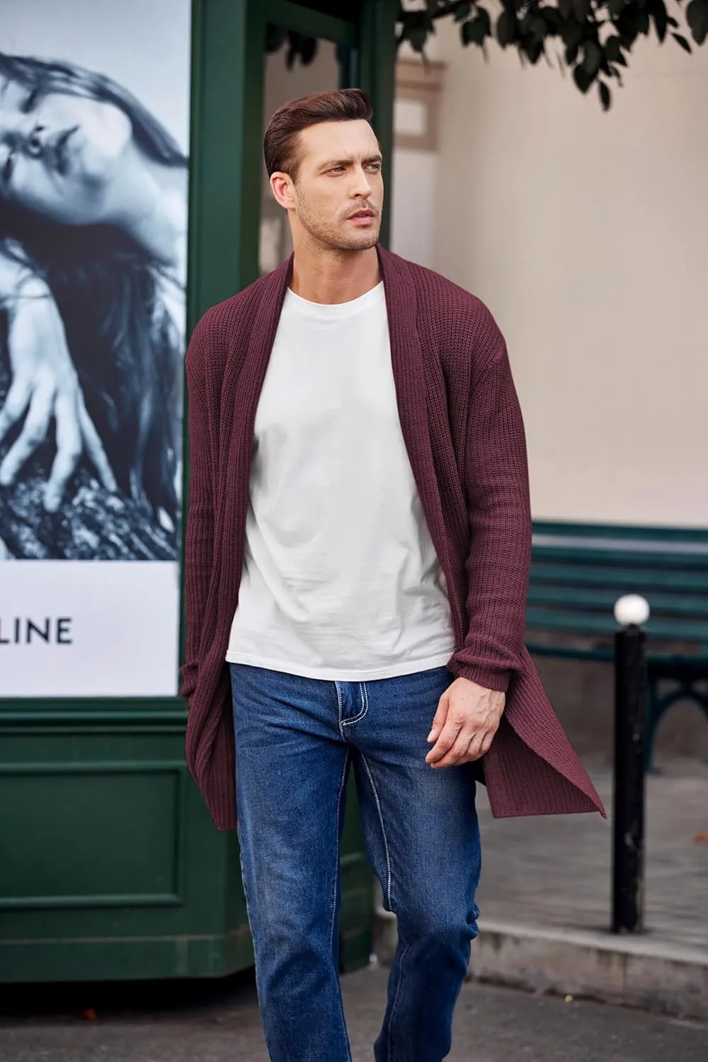 COOFANDY Mens Shawl Collar Long Cardigan Knit Ruffle Fashion Sweater Drape Cape