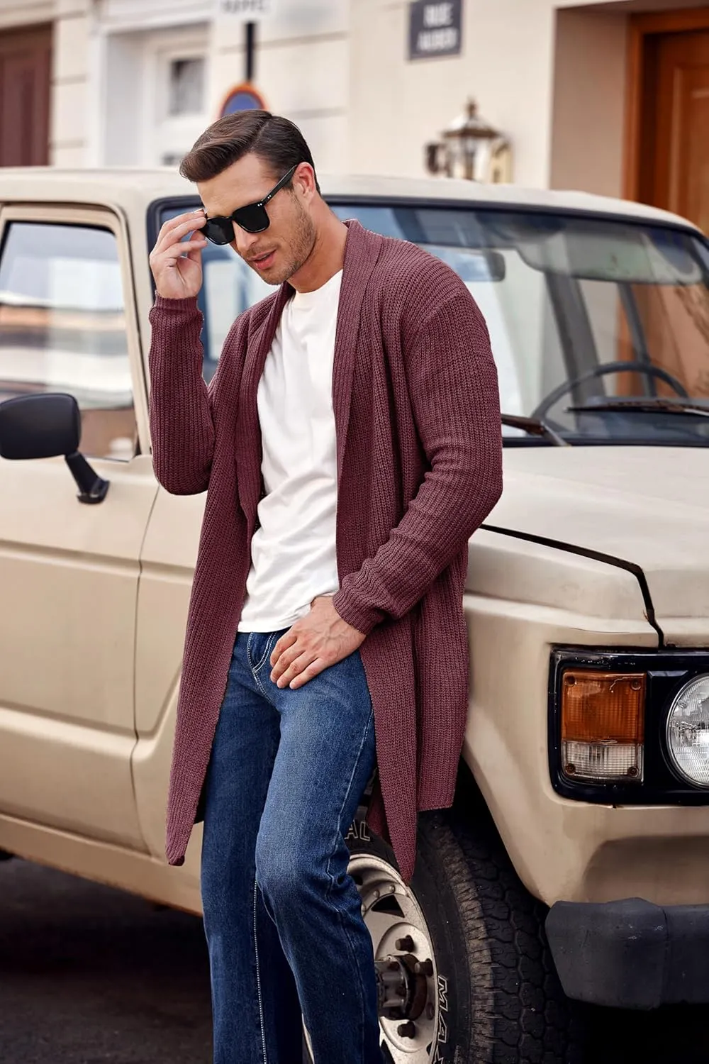 COOFANDY Mens Shawl Collar Long Cardigan Knit Ruffle Fashion Sweater Drape Cape