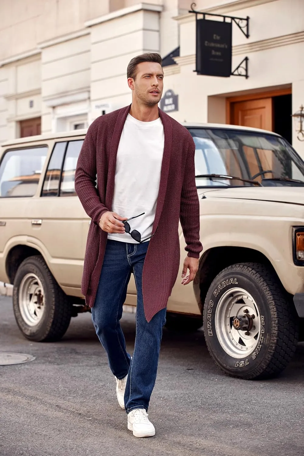COOFANDY Mens Shawl Collar Long Cardigan Knit Ruffle Fashion Sweater Drape Cape