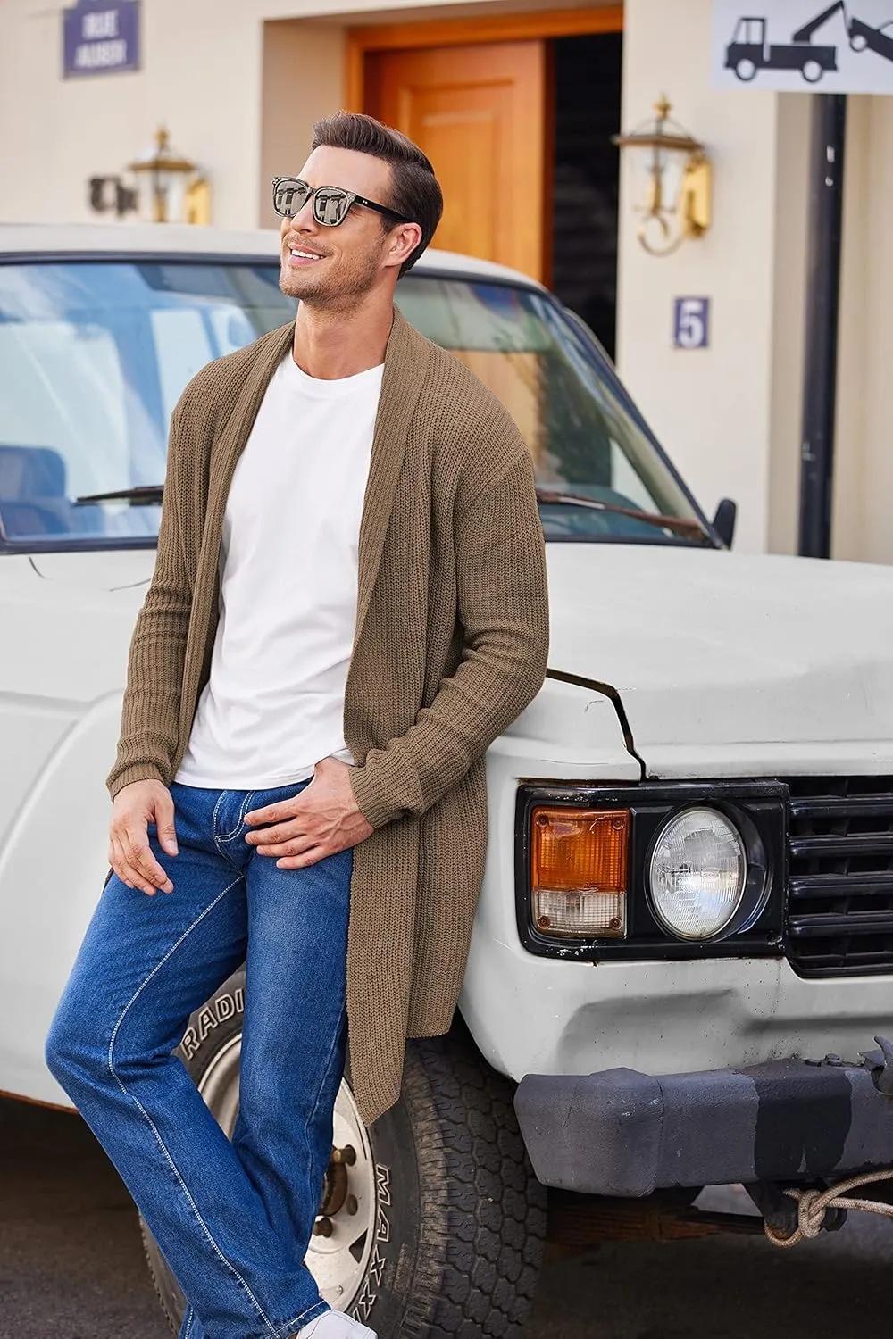 COOFANDY Mens Shawl Collar Long Cardigan Knit Ruffle Fashion Sweater Drape Cape