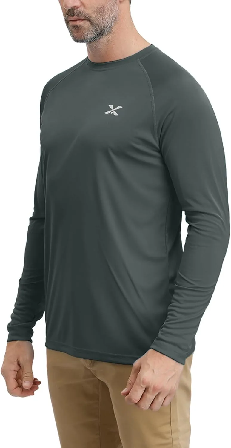 Corna Men's Long Sleeve Crew Neck T-Shirt Moisture Wicking Performance Athletic Shirts Quick Dry UPF 50 