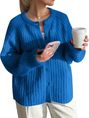 COZYPOIN Women Chunky Cardigan Open Front Sweater Long Sleeve Knitted Cardigan Button Down Outerwear Knitwear