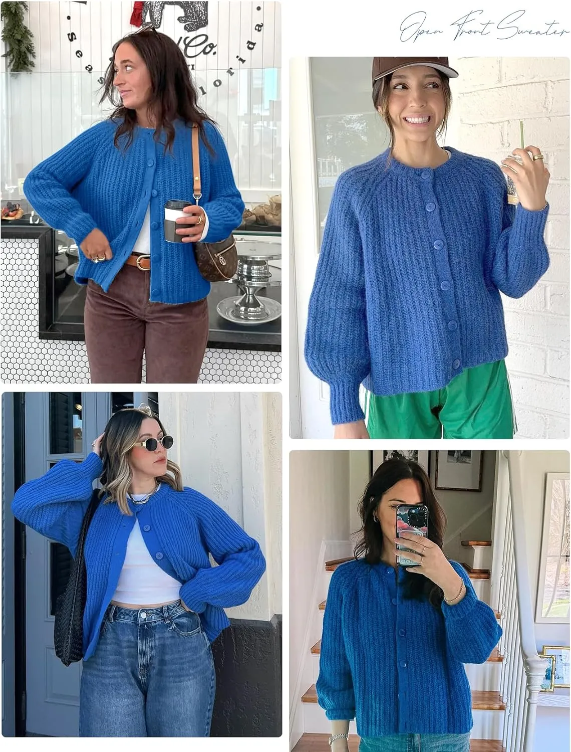 COZYPOIN Women Chunky Cardigan Open Front Sweater Long Sleeve Knitted Cardigan Button Down Outerwear Knitwear