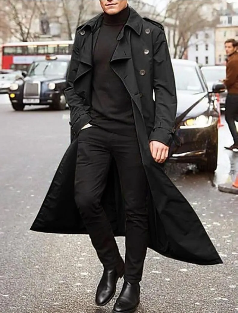 crazynekos Men's Long Trench Coat Outdoor Windbreaker Fall & Winter Polyester Outerwear Fashion Streetwear