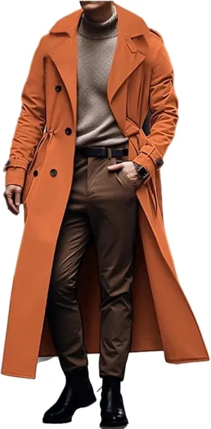 crazynekos Men's Long Trench Coat Outdoor Windbreaker Fall & Winter Polyester Outerwear Fashion Streetwear