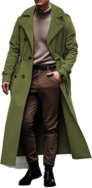 crazynekos Men's Long Trench Coat Outdoor Windbreaker Fall & Winter Polyester Outerwear Fashion Streetwear