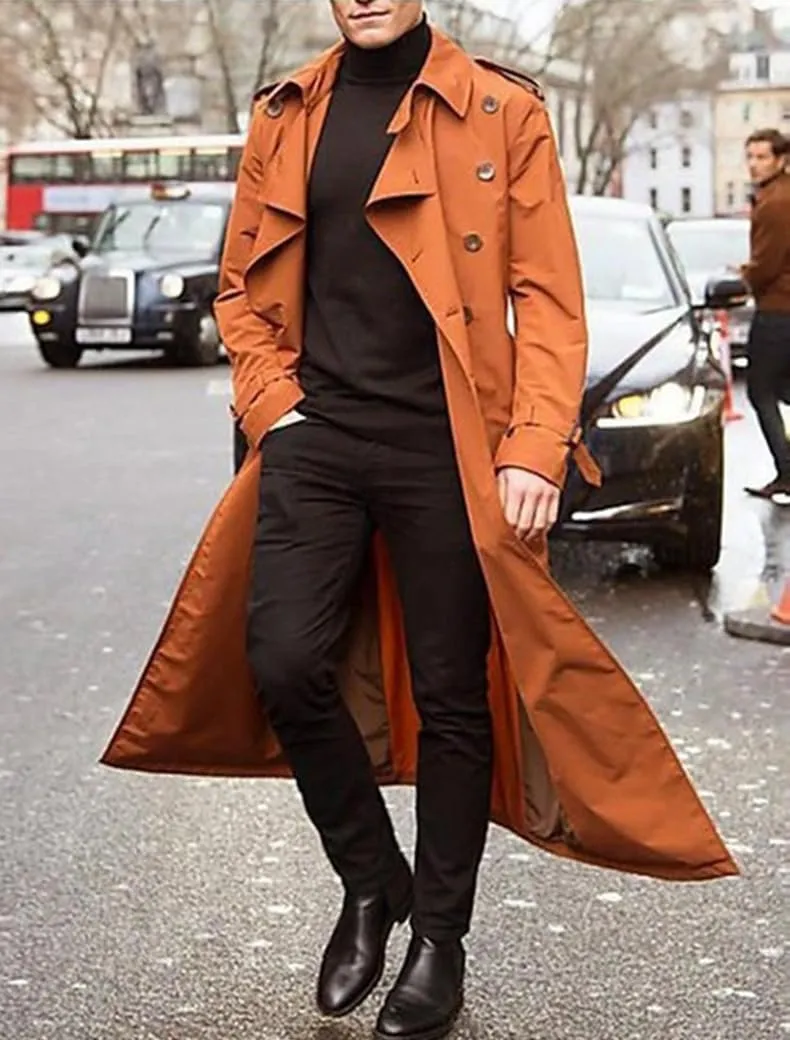 crazynekos Men's Long Trench Coat Outdoor Windbreaker Fall & Winter Polyester Outerwear Fashion Streetwear
