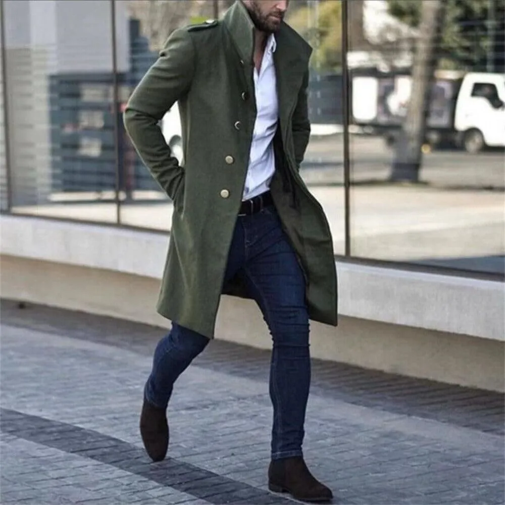 crazynekos Men's Woolen Trench Coat French Business Overcoat Winter Warm Long Top Coat