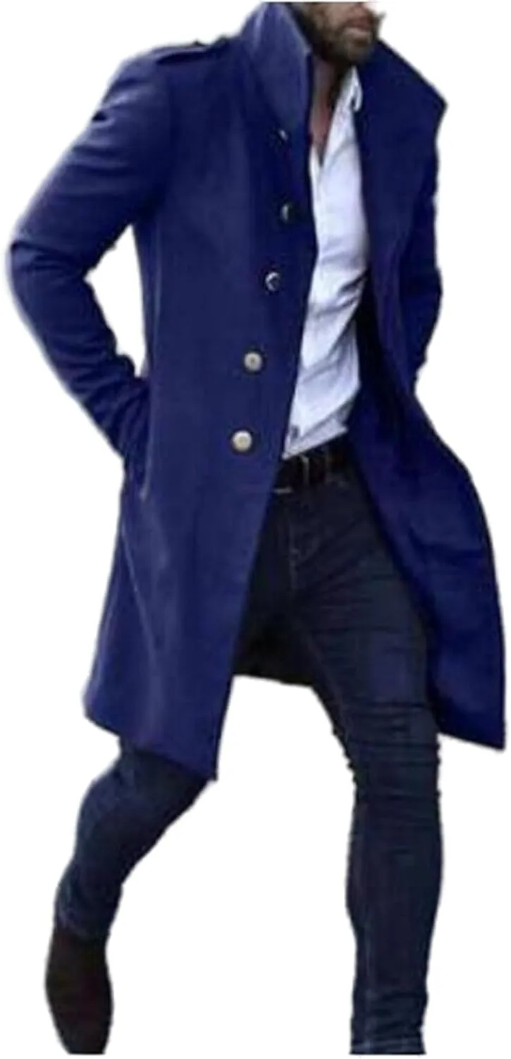 crazynekos Men's Woolen Trench Coat French Business Overcoat Winter Warm Long Top Coat
