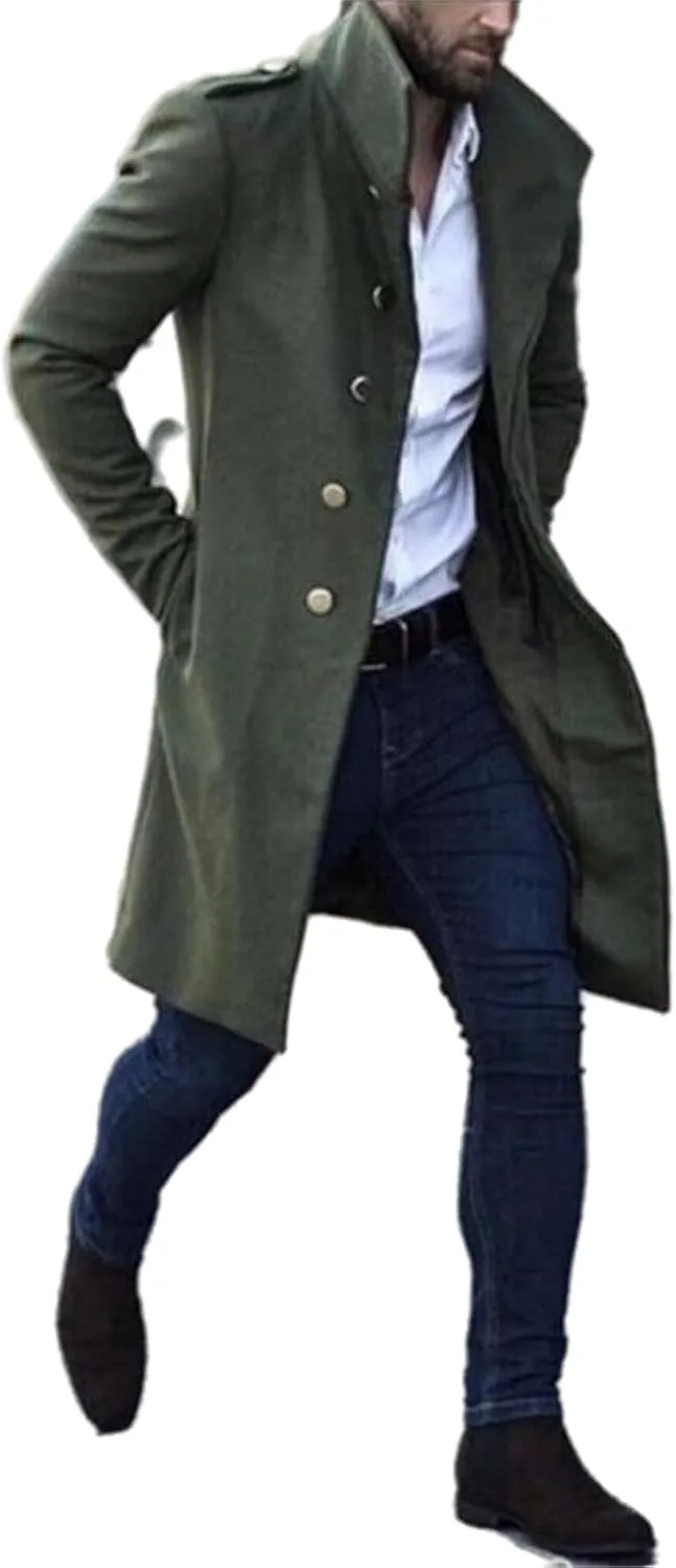 crazynekos Men's Woolen Trench Coat French Business Overcoat Winter Warm Long Top Coat