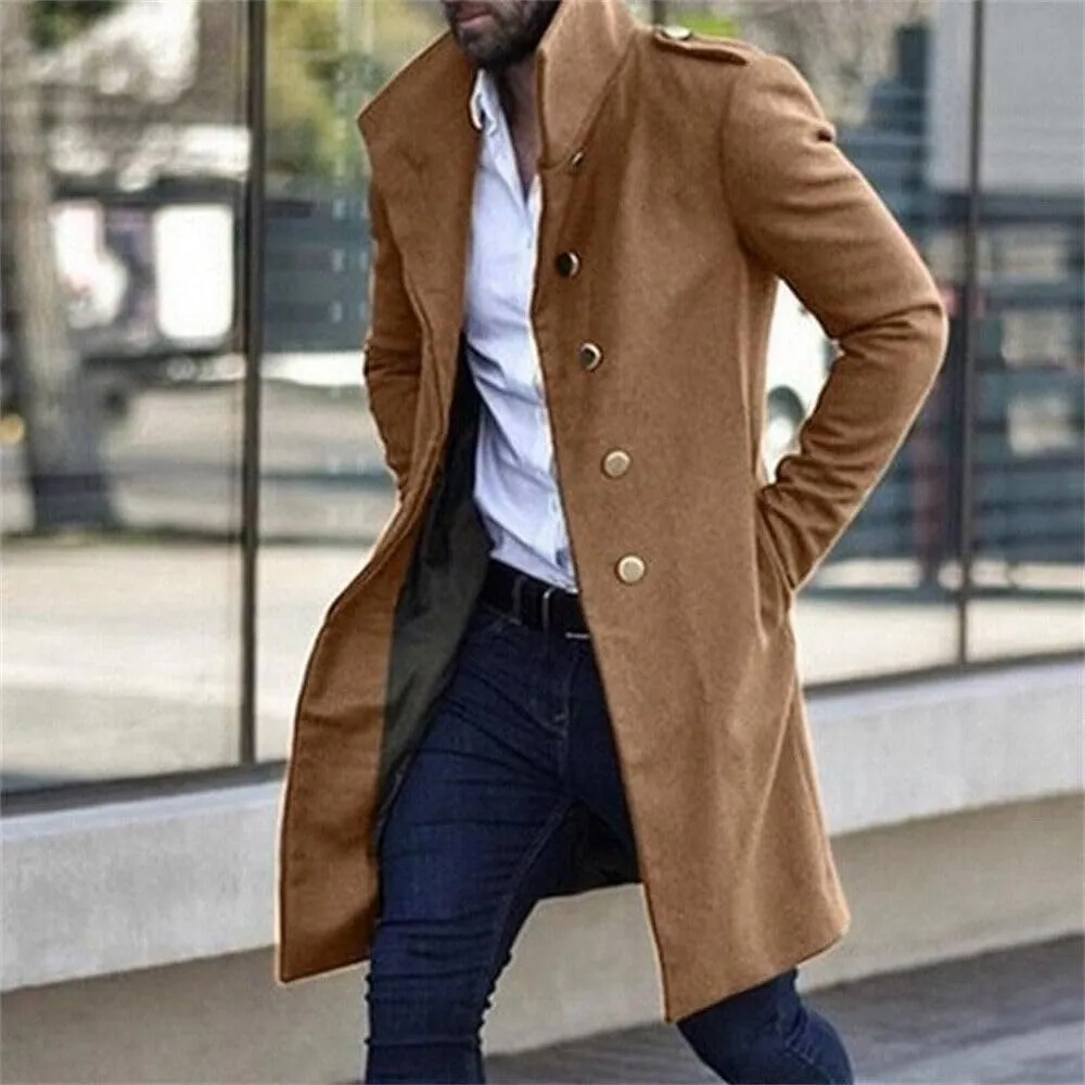 crazynekos Men's Woolen Trench Coat French Business Overcoat Winter Warm Long Top Coat